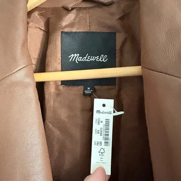 Madewell The Larsen Blazer in Clifftop Brown Leather NEW